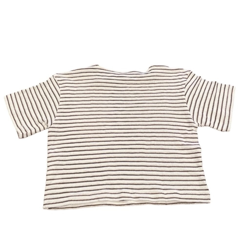NWT Madewell Women's Sz XS Embroidered Boxy Knit Tee in Stripe Cream Brown NV988 - Picture 4 of 9
